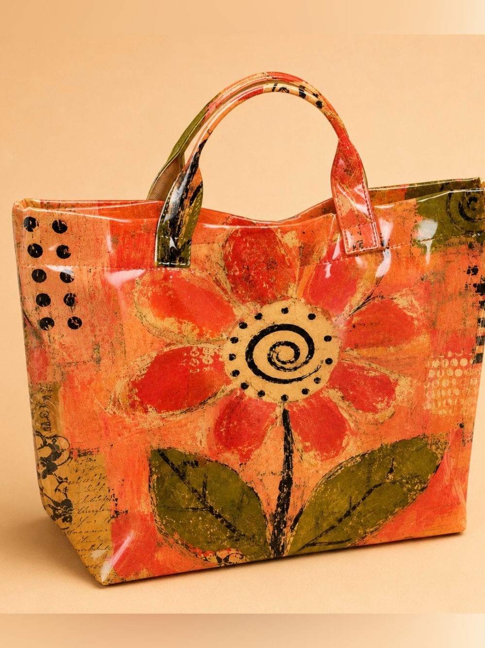 Orange Floral Tote Bag - Women